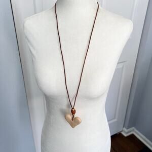 Funky Cream Heart Pendant Necklace on Brown Cord
